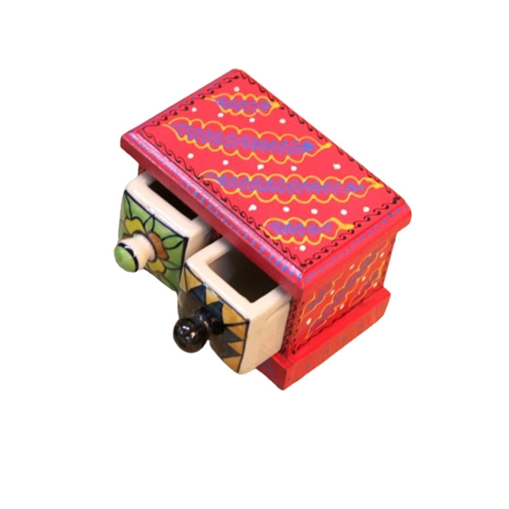 Handmade 2 Drawer Box Hand painted Wooden Jewelry Box Decorative Showpiece